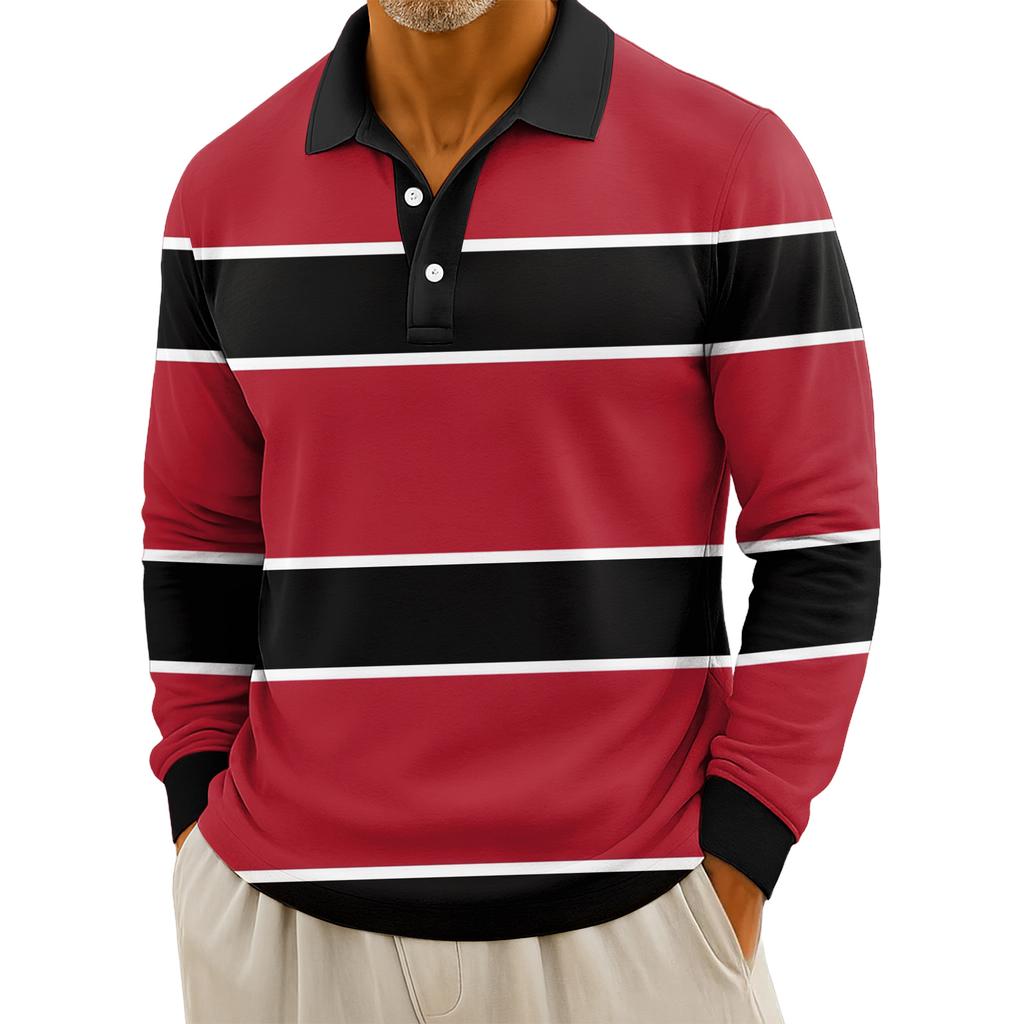 Мужские повседневные топы с длинными рукавами на пуговицах с полосатым принтом