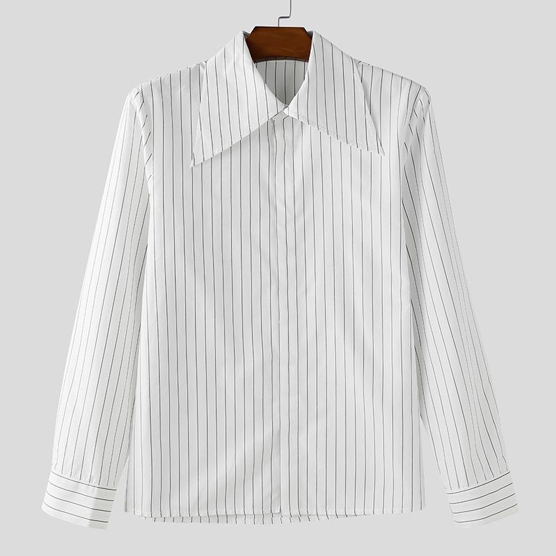 INCERUN Мужские повседневные рубашки оверсайз с длинным рукавом и лацканами в полоску