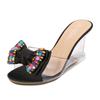 2020 Summer Fashion Shallow Mouth Wedge Heels High Heels Sexy Crystal Transparent Rhinestone Bow Women Sandals LFD