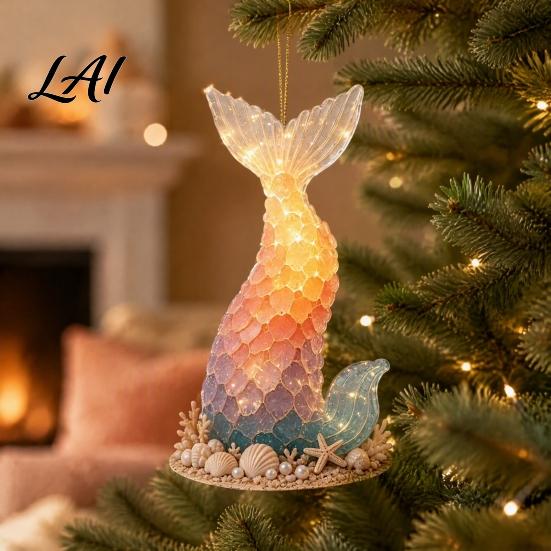Christmas Presents for Family Ocean Theme Ornaments 2D Flat Acrylic Hanging Decor with Sea Animal Custom Tree Ornaments Designs Holiday Decorations