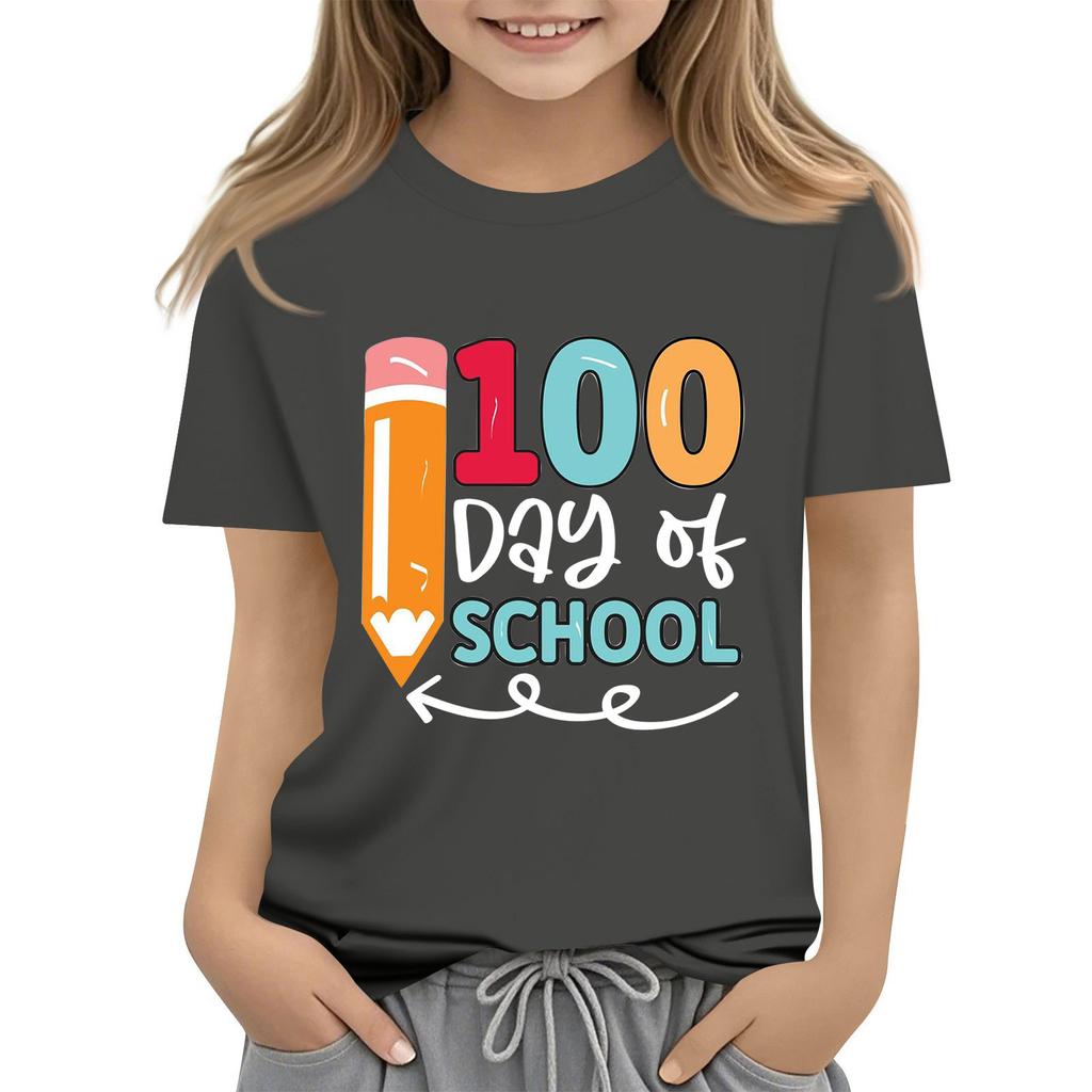 Детская модная повседневная футболка с коротким рукавом и круглым вырезом в честь 100-дневной годовщины школы