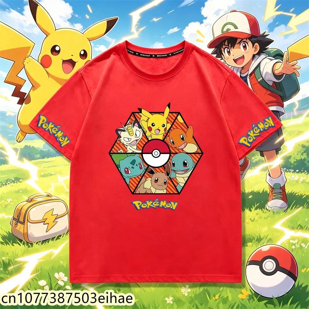 Hot Selling 2026 New Pokémon Kids Tee, Street Cartoon Pattern Crew Neck T-Shirt, Cute Kawaii Casual Summer Wear 3-14Y Boys Girls