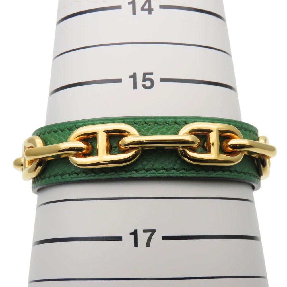 Used HERMES Bangle ChÃ©ne Dunkel leather/metal 30.5g green gold plating
