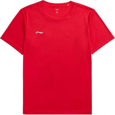 Мужская футболка с коротким рукавом и логотипом Li Ning, однотонная, с круглым вырезом, красная ATSU839-4