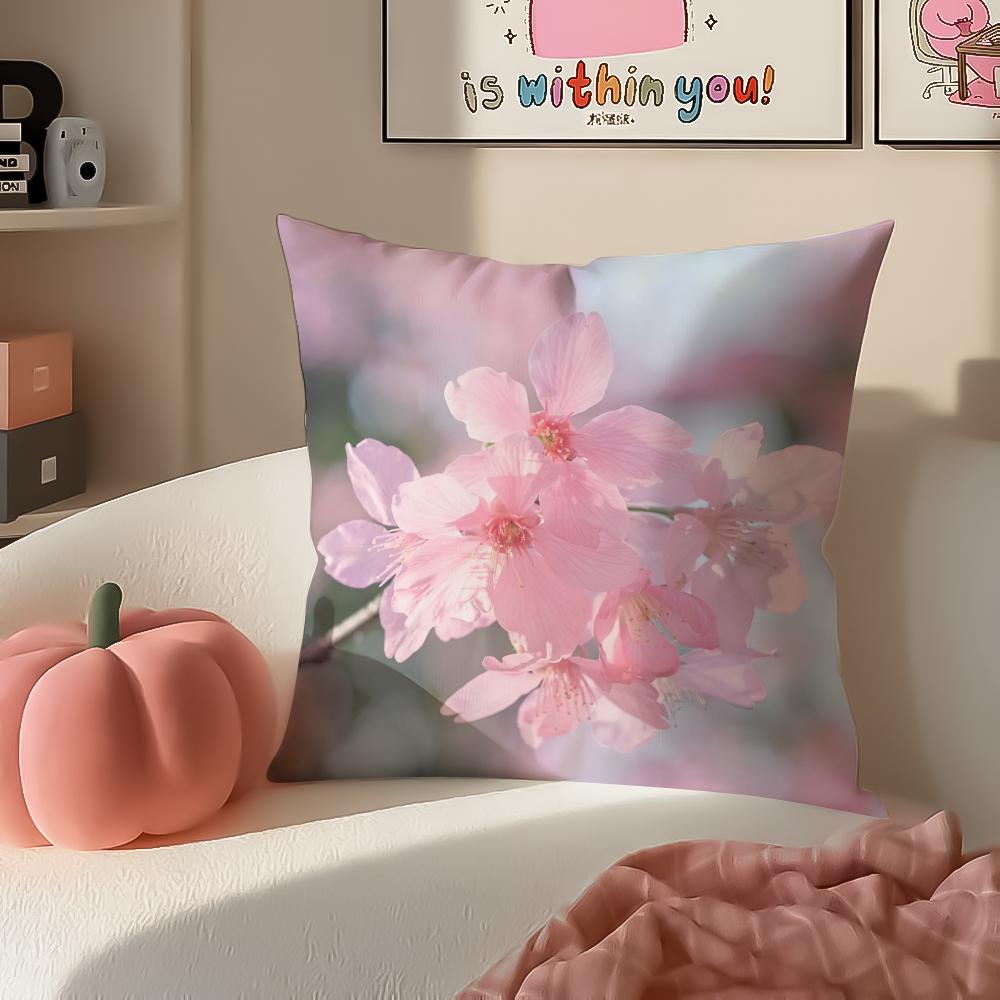 Fashion Beautiful Floral Cherry Blossom Cushion Cover Pillowcase Short Plush Invisible zipper Room Sofa Cushion Cover