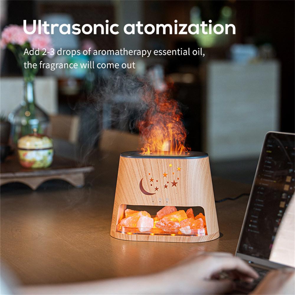 USB Salt Stone Flame Diffuser 3D Fire Effect Air Humidifier with 7 Color Lights for Home/Office Desktop