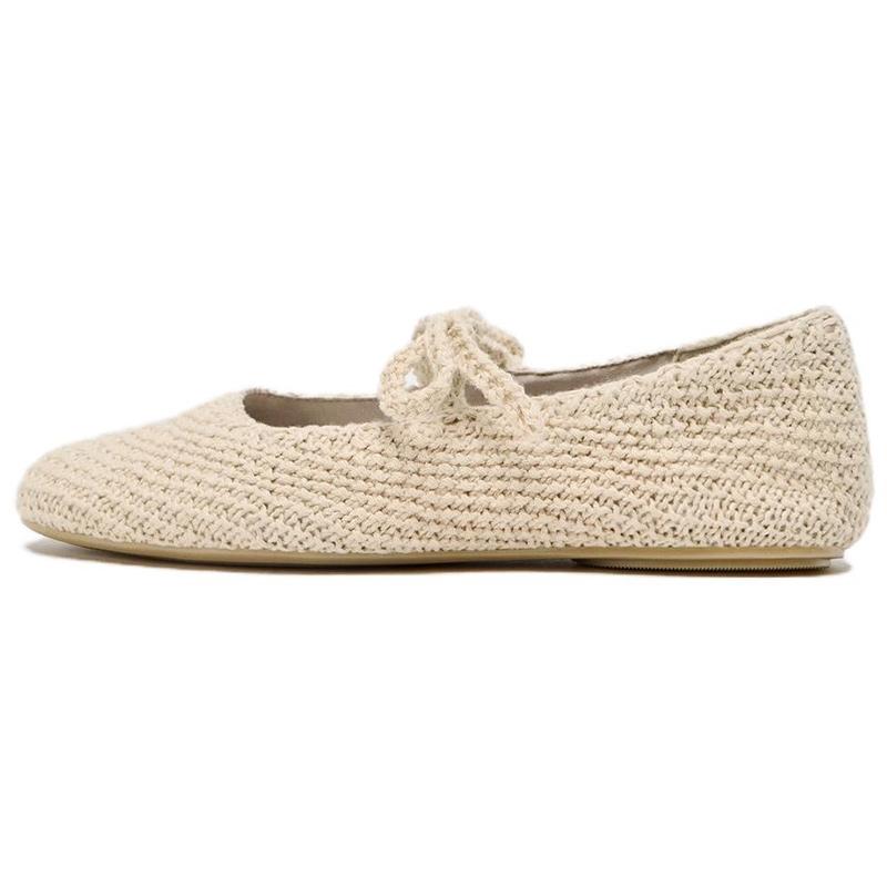 Zara Comfortable Versatile Fashionable Simple Commuter Crochet Bow Decor Round Toe Flat Ballet Casual Shoes Women Shoes Off-White 13521510719-38