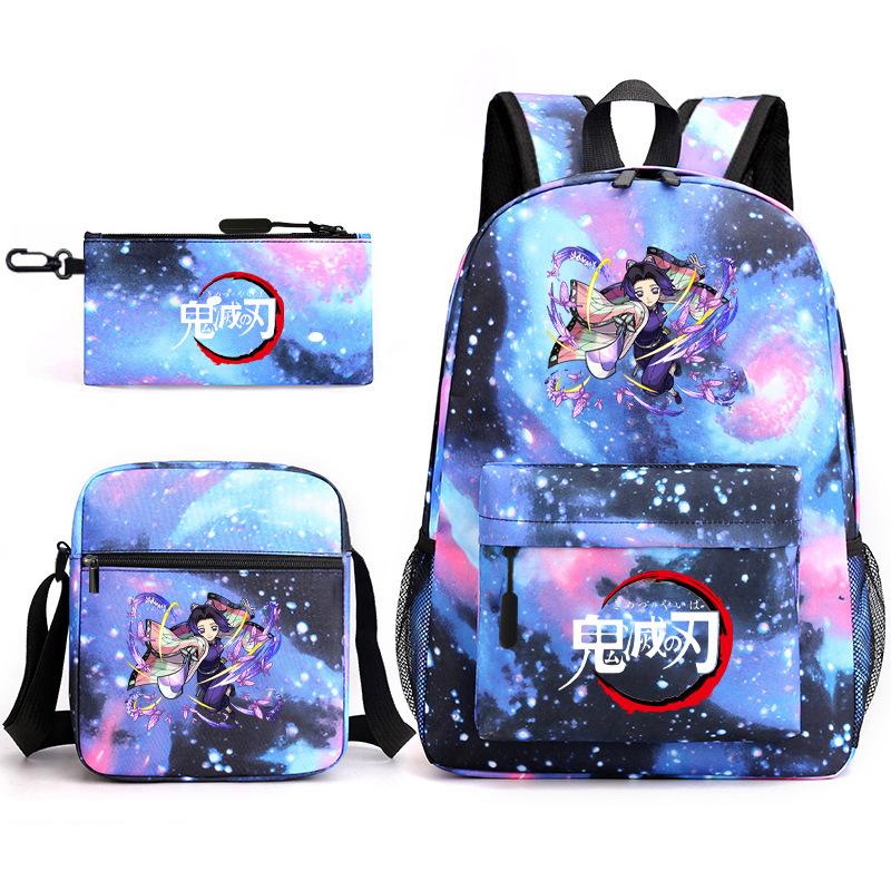 New Schoolbag Animation Three-piece Set Heat Transfer Schoolbag Small Shoulder Pencil Bag Primary and Secondary School Students Backpack