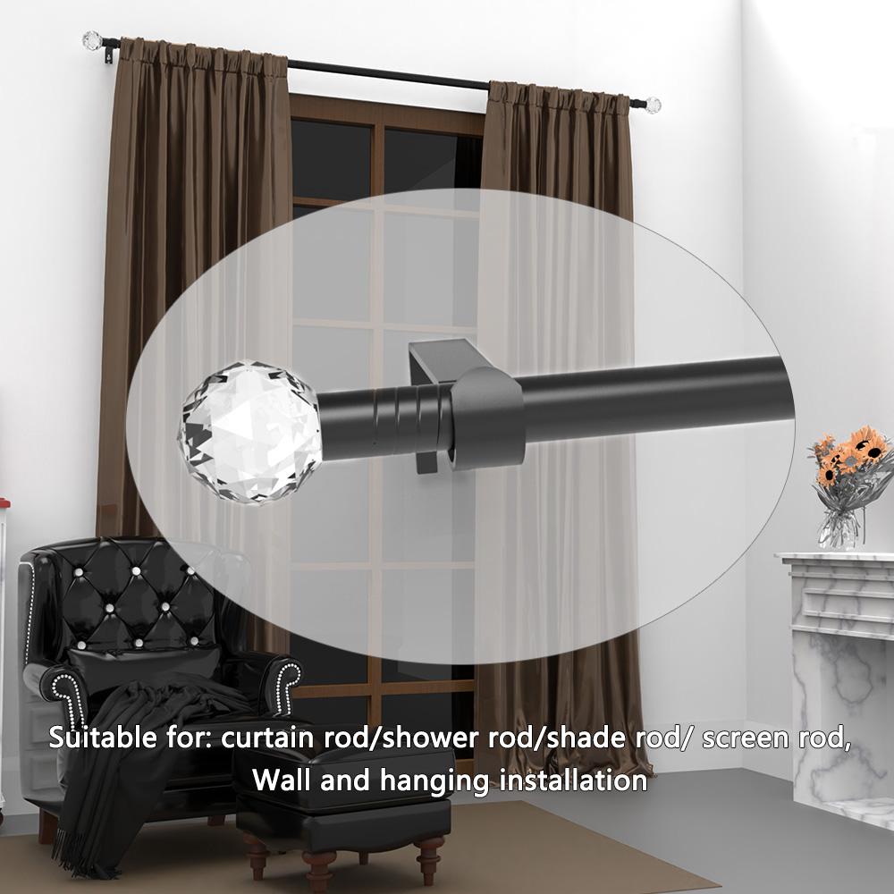 Home Decoration, 0.63Inch Iron Spliced Black Curtain Rods/Roman Rods, Transparent Crystal-Style Decorative Heads, Curtain Rod Br