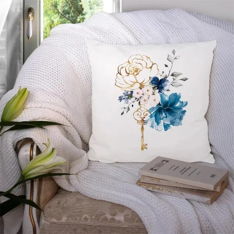 Блестящий мраморный агатовый чехол для подушки с синим геометрическим цветком, полиэстер, наволочка, автомобильный диван, декоративные наволочки, домашний декор