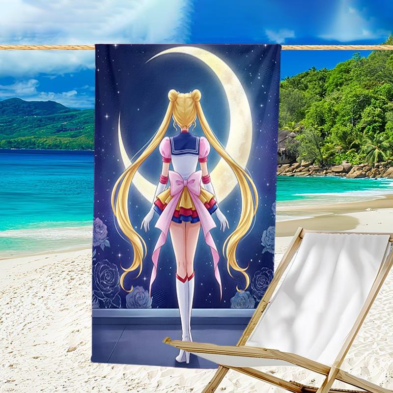 1pc Sailor Moon Beach Towel, Beach and Seaside Swimming Pool Equipment, Fashion Pattern, Rectangular, Travel Essentials