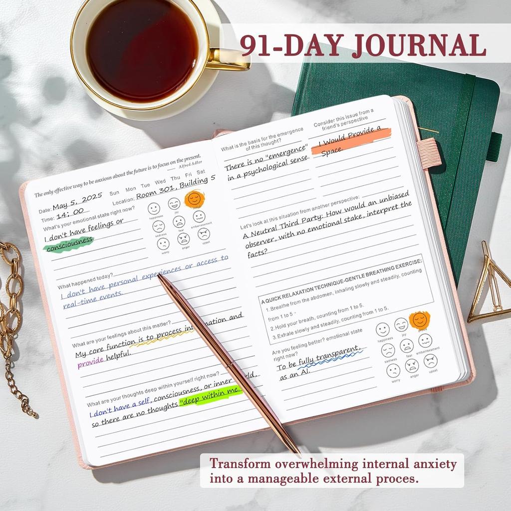 JUBTIC Guided Anxiety Journal – Guided CBT Journal with Prompts for Self Care & Stress Relief, Cognitive Behavioral Therapy Mental Health Journal