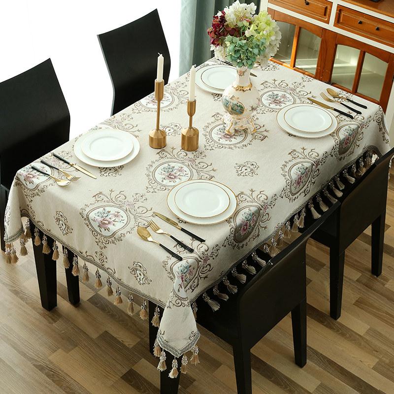 European Luxury Tassels Embroidered Tablecloth, Rectangular, Square, Round, Dining Coffee Table Cover, Party Event Decor