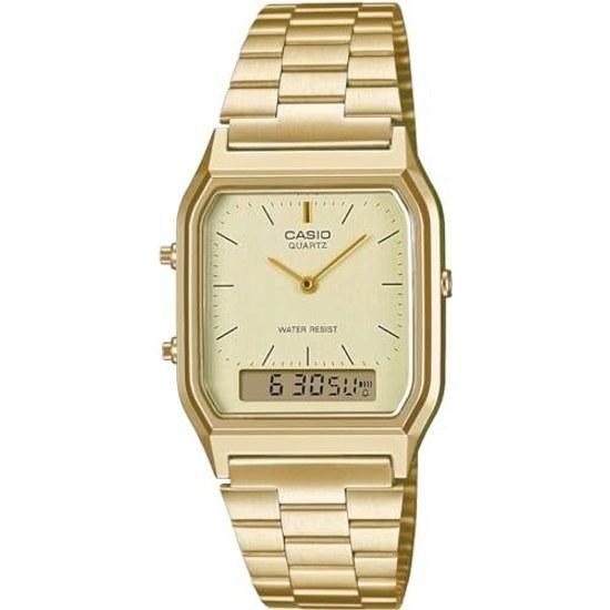 CASIO Ана-Цифровые Кварцевые Наручные Часы Серия Vintage AQ-230GA-9DMQ Унисекс Двойное Время Золотой Зарубежная Модель