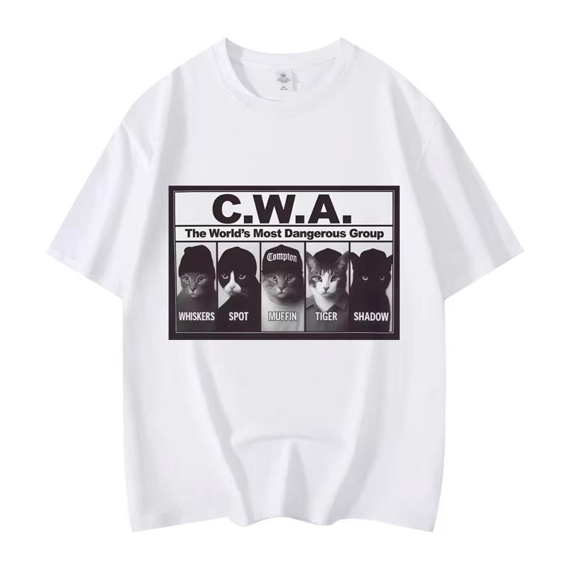 Летний Унисекс Винтажный Топ Модная Футболка CWA Самая Опасная Группа в Мире Забавный Кот Мем Графические Футболки Модная Винтажная Футболка с Коротким Рукавом