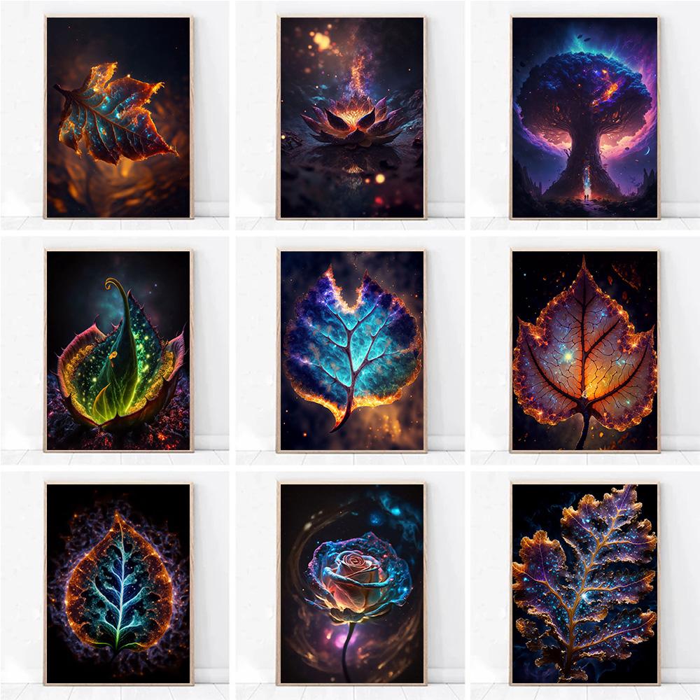 Фэнтези Растения Галактический Сад Листья Принты Постер Холст Картина Современное Настенное Искусство Картинки Для Гостиной Спальни Домашний Декор