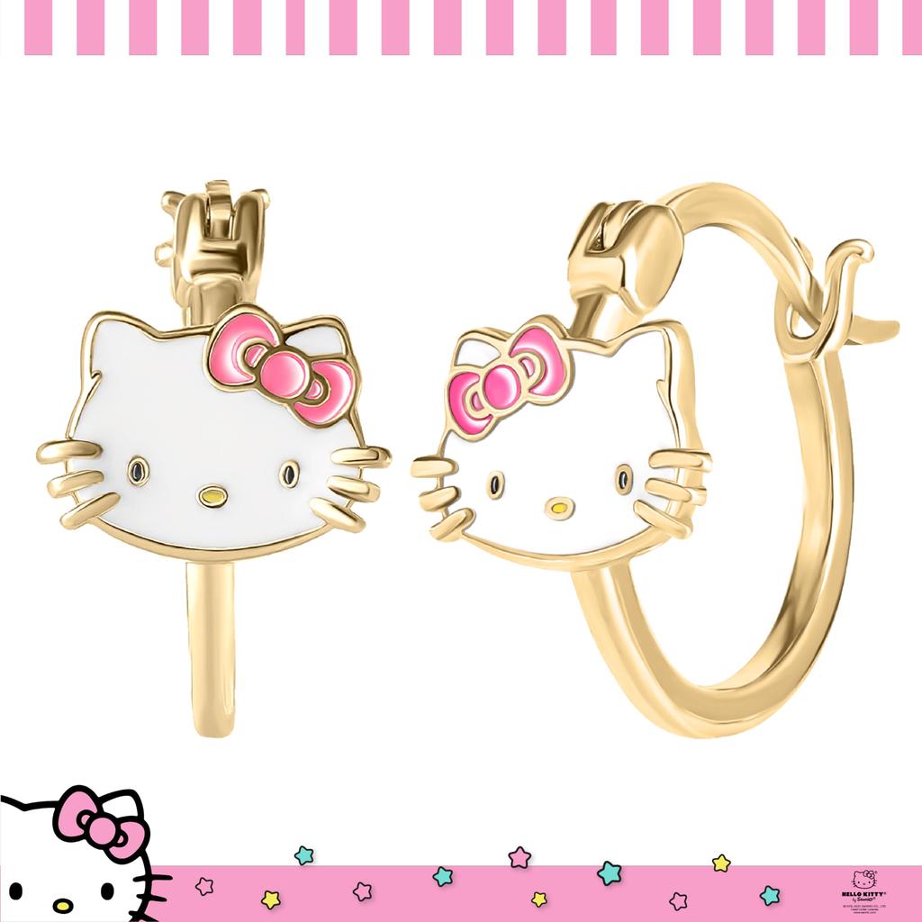 Hello Kitty Hoop Earrings In Sterling Silver and Enamel, Sanrio's Official License