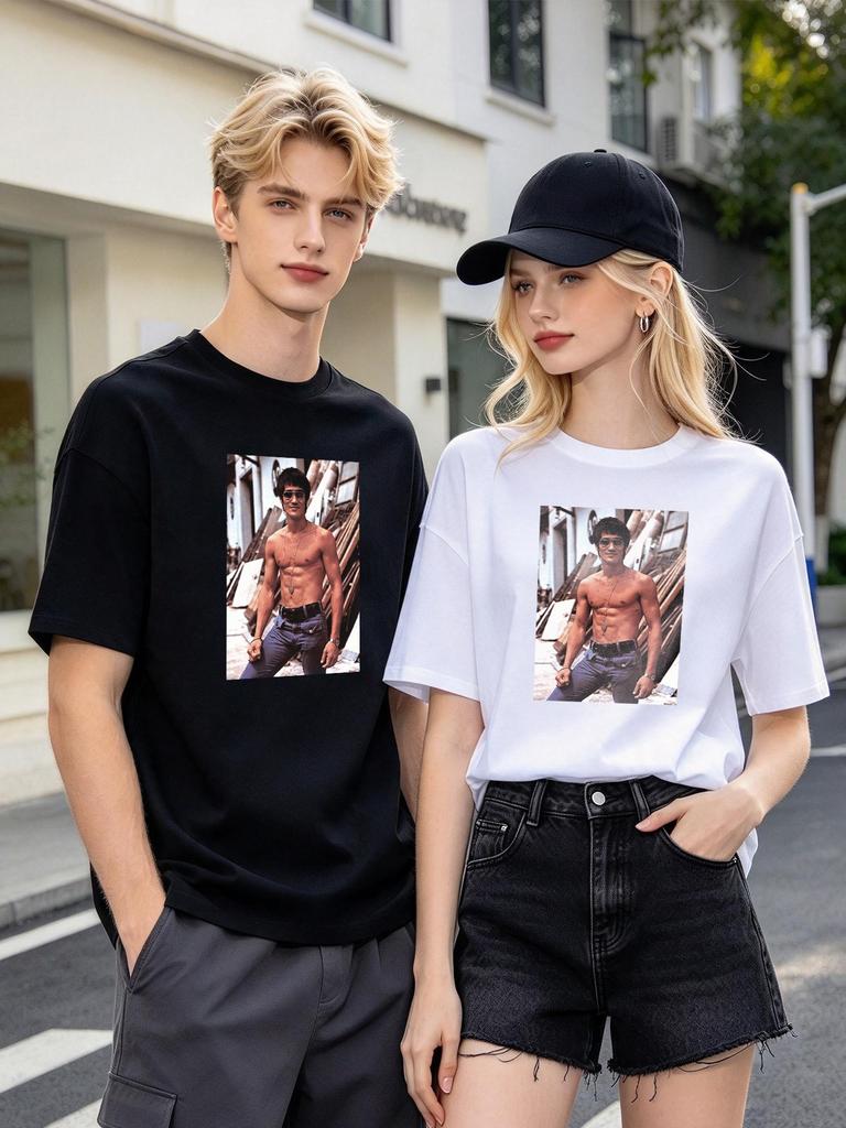 Unisex T Shirt Bruce Lee Retro Printed Casual Loose Comfy Daily Summer Top