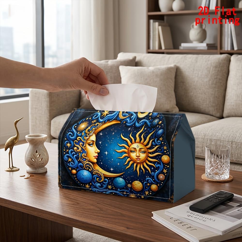 1pc Sun Moon Starry Sky Tissue Box with Pull-Out Napkins - Reusable Suitable for Kitchen, Car, Dorm Storage | Compact Tissue Holder for Nightstand, Pa