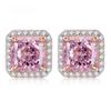 S925 100% Sterling Silver Sparkling Square Pink High Carbon Diamond Stud Earrings For Women Wedding Party Fine Jewelry Gift