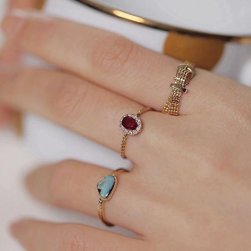 Элегантное дымчатое ретро кольцо-цепочка с гранатом: В японском стиле, регулируемый, роскошный и универсальный