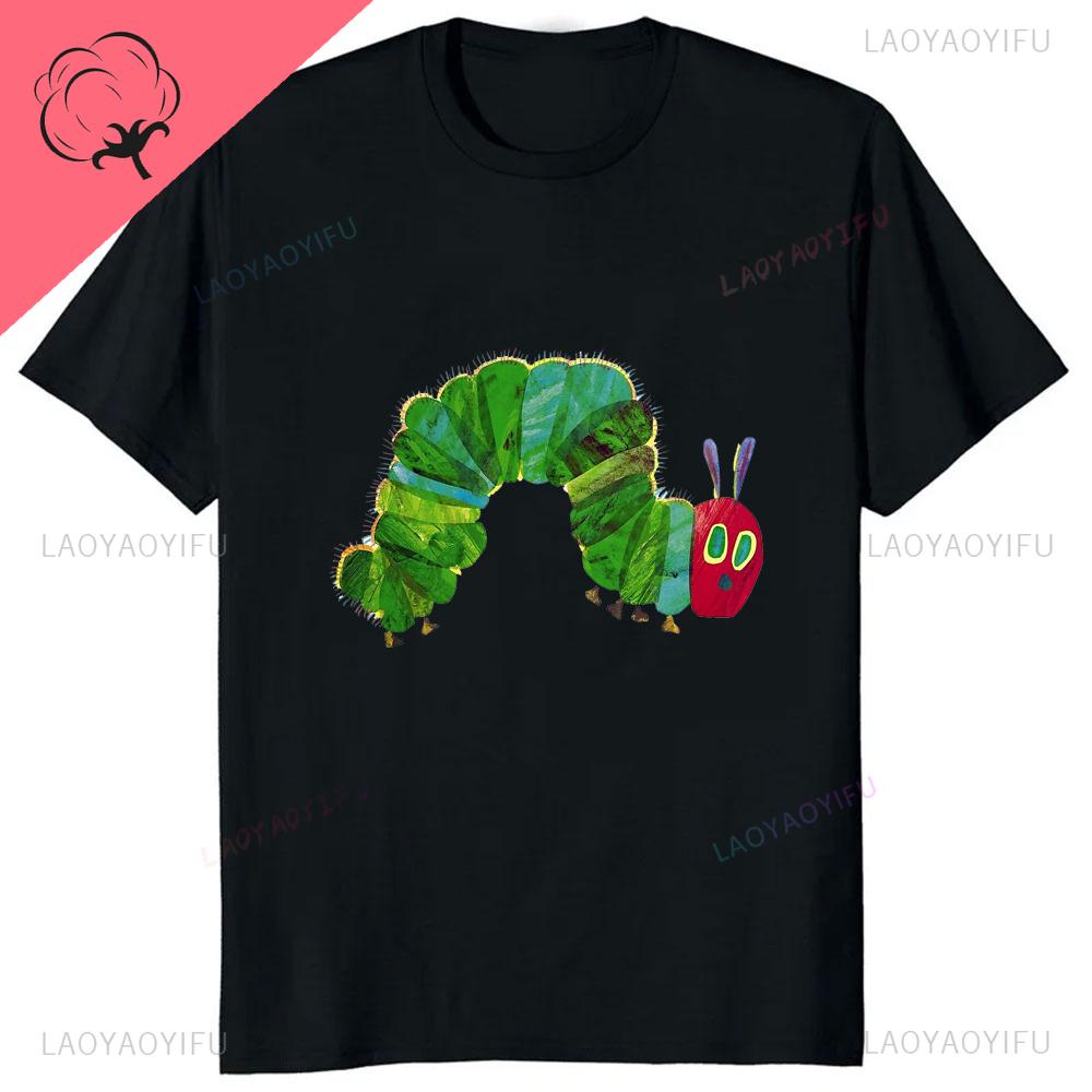 The Very Hungry Caterpillar Cartoon Printed Cotton Tshirt Summer Style Casual Fashion Couples Clothing Y2K Harajuku Unisex Tees