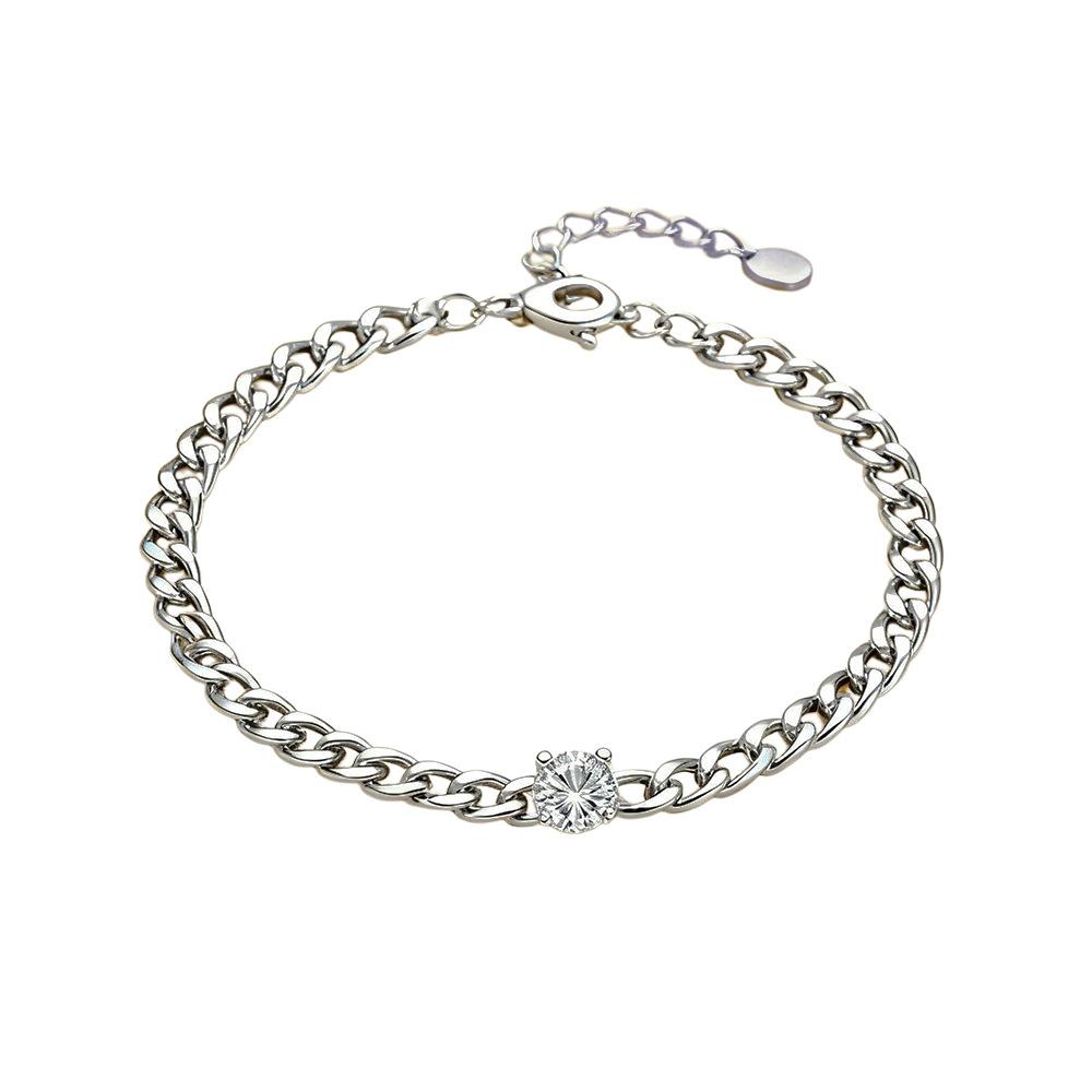 18K Gold Plated 925 Sterling Silver Bracelet, Solitaire 0.5CT Moissanite Chain Bracelet for Women