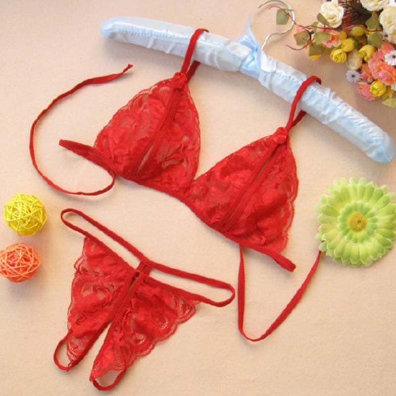 Women Sexy Lace Bra Panties Set Sexy Transparent Lingerie Set Female Low Waist Hallow Out G-String Thongs Underwear Briefs