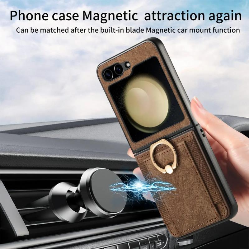 Ring Holder Wallet Card Holder Leather Cover for Samsung Galaxy Z Flip 6 5 4 3 5G Protection Phone Case Bag Z Flip6 Flip5 Flip4 Flip3