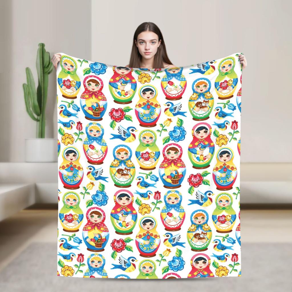 Matryoshka Russian Nesting Doll Blankets Cute Fleece Funny Breathable Throw Blankets for Chair Covering Sofa Decoration Outdoor