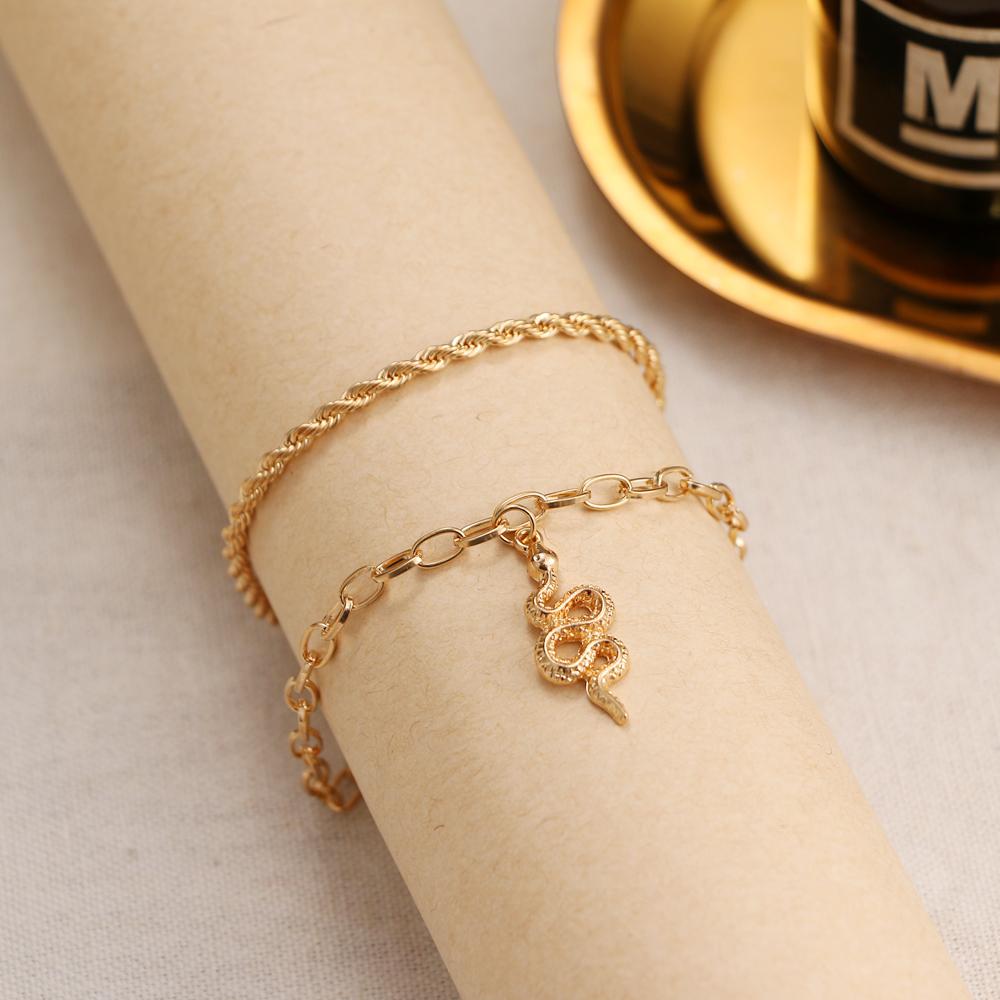 Новый набор многослойных ножных браслетов в стиле ретро со змеиной цепочкой и замком-бабочкой, 2 комплекта женских ножных браслетов