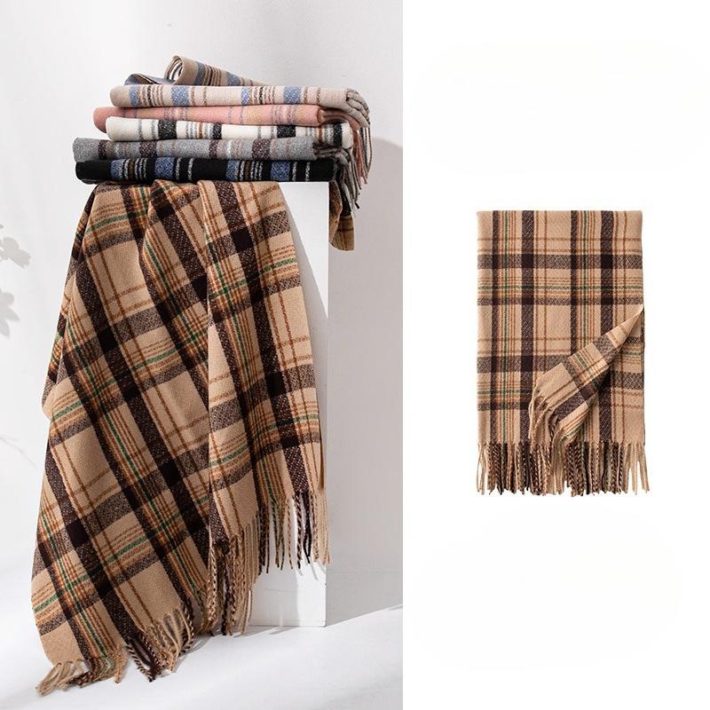 Autumn and Winter New Scarf Women's Winter High End Scarf Korean Style Thickened and Warm Imitation Cashmere Plaid Shawl