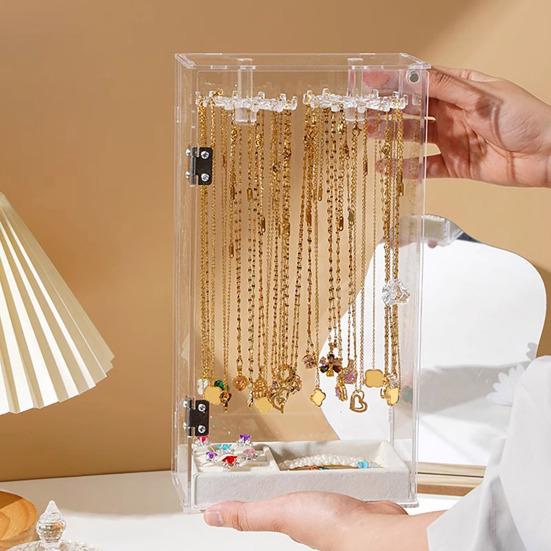 Подставка для ювелирных изделий, органайзер для ожерелий, большая емкость, вращающийся дизайн, пыленепроницаемый, прозрачный, для сережек, ювелирных изделий