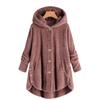 Women's Coat Button Plush Solid Color Hooded Jacket