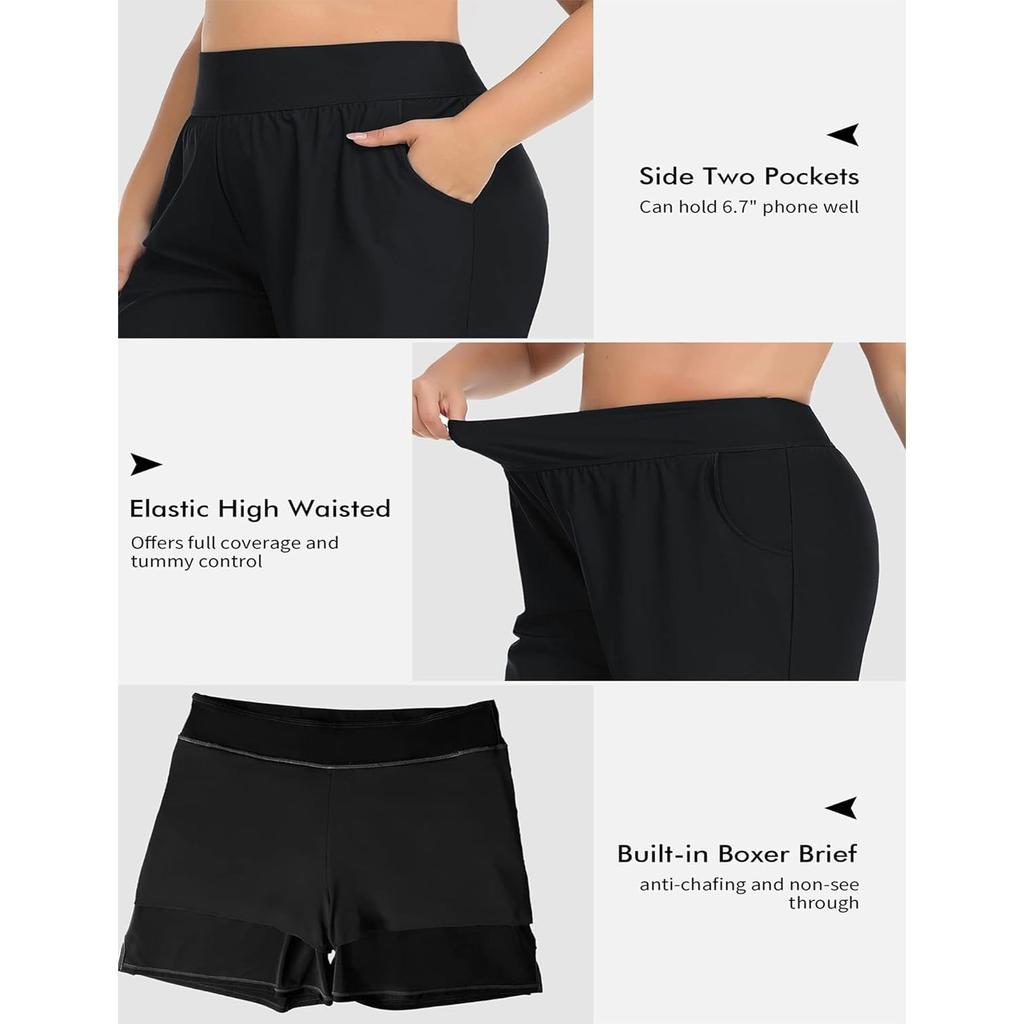 CHARMLEAKS Плюс размер шорты для плавания для женщин шорты с высокой талией танкини купальник снизу с карманами