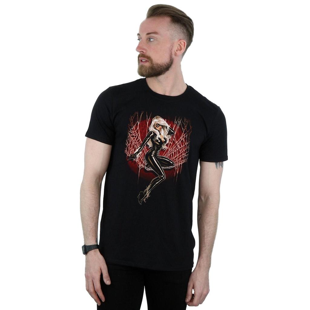 Marvel Mens Black Cat Spider Web T-Shirt