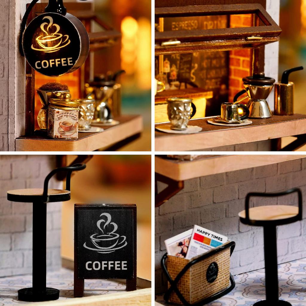 Spilay 124 Миниатюрный кукольный домик DIY Набор Свет для начинающих,-День рождения, Праздник, Рождественский подарок (QT048) (Время кофе) Возраст 14 лет и старше