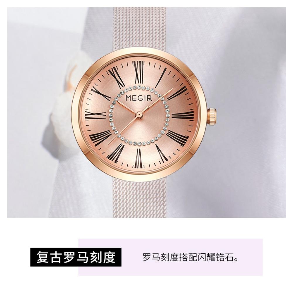 Classic Business Women Quartz Watch Round Roman Dial Rhinestone Ring Decor Mesh Strap Daily Waterproof Wrist Watch