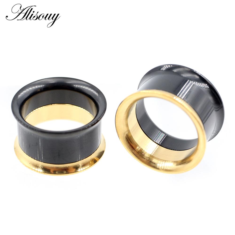 Alisouy 2PC нержавеющая сталь нить полые ушные заглушки для туннеля расширитель растяжитель двойные расклешенные калибры серьги пирсинг ювелирные изделия