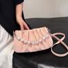New Chinese Pearl Handbag Small Bag Female New Tide Fashion Pleated Cloud Bag Hundred Chain Crossbody Bag Leisure Bags
