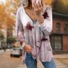 Женские футболки с длинным рукавом и принтом в виде цветка, свободные футболки больших размеров с V-образным вырезом, удобные блузки