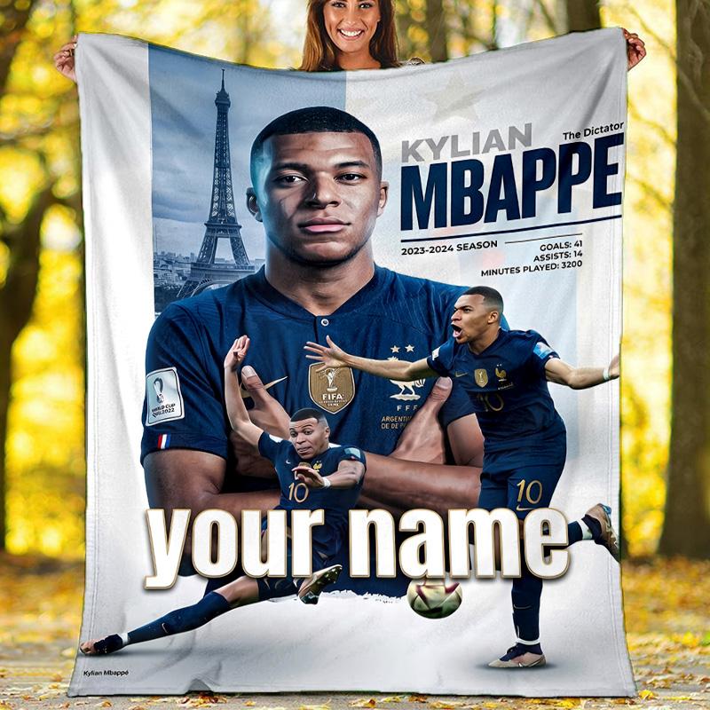 Customiz Name Personality Footballer Kylian Mbappé Blanket Soft&Warm Office Bed Travel Lunch Break Blanket,Gift All Seasons