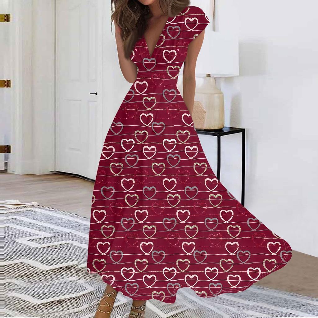 Женские модные повседневные плиссированные платья с V-образным вырезом и завязками на День святого Валентина с принтом