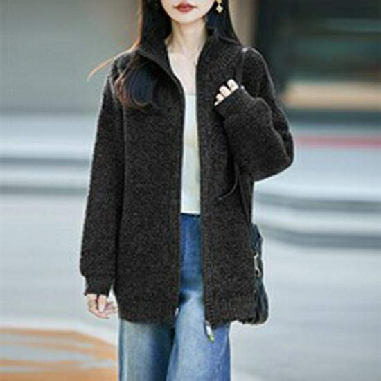 Women's Wool Cable Knit Cardigan: Retro Stand Collar Loose Sweater Coat, Available in Multiple Colors