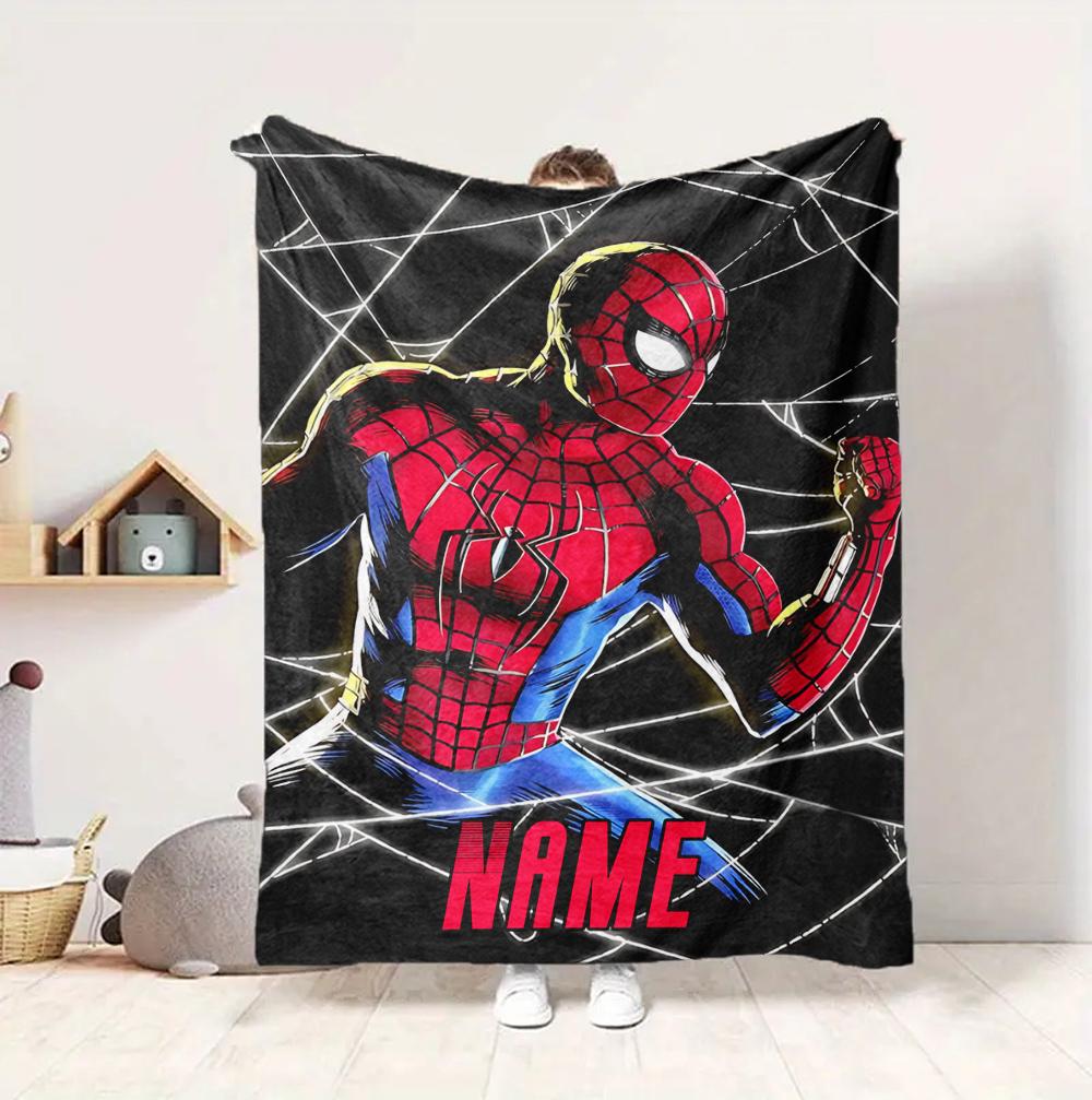 Custom Name Spider-Man Pose Flannel Blanket Throw Blanket Soft Warm Sofa Bed Decor Unique Gift