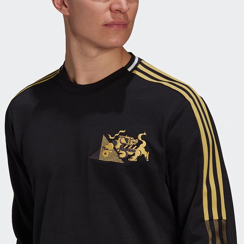 adidas Мужская толстовка с круглым вырезом серии CNY Football с вышивкой, черные GK8599