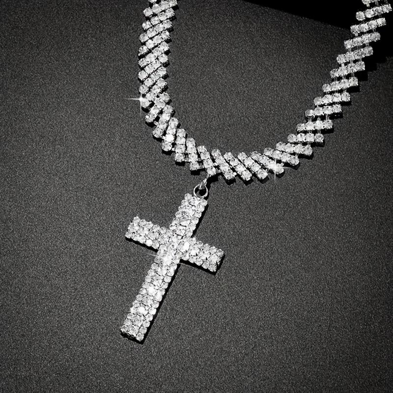Charm Cross Pendant Necklace Stylish Luxury Silvery Zirconia Featuring Creative Design Multi-Layered Silvery Necklace Gift For Women