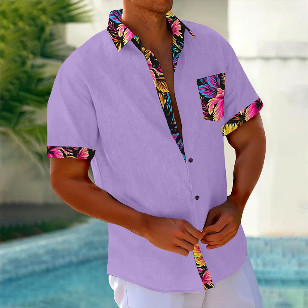 Гавайская рубашка для мужчин, мужские винтажные рубашки для боулинга на пуговицах, летняя пляжная рубашка с коротким рукавом
