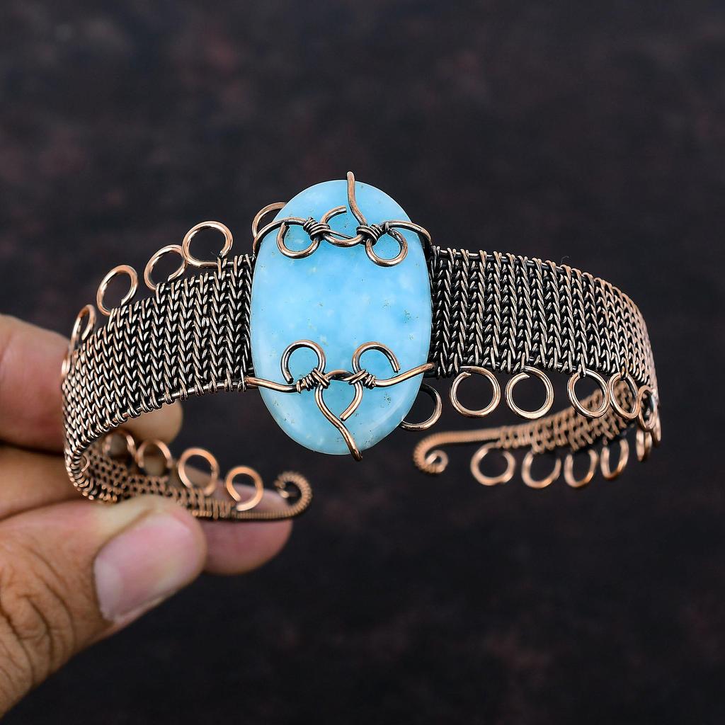 Hemimorphite Bangle Gemstone Copper Cuff Bracelet Wire Wrapped Bangle Adjustable Cuff Copper Wire Wrap Jewelry Handmade Bangle Gift For Mom