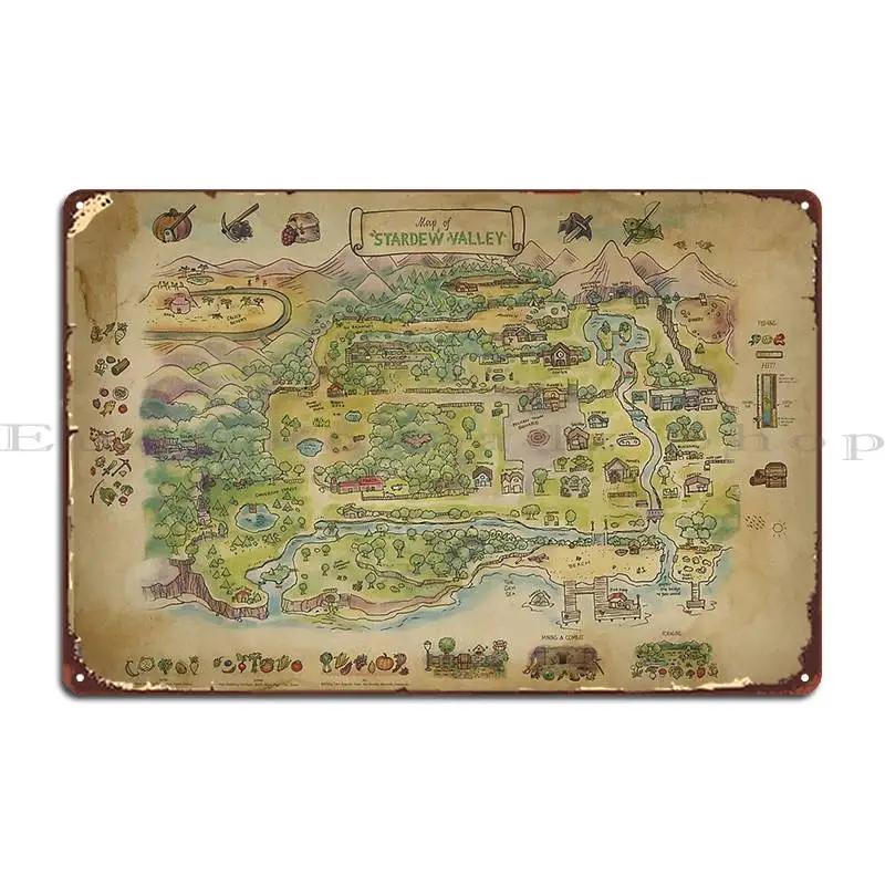Stardew Valley Map Samsar Metal Plaque Poster Club Print Bar Wall Decor Cinema Tin Sign Poster